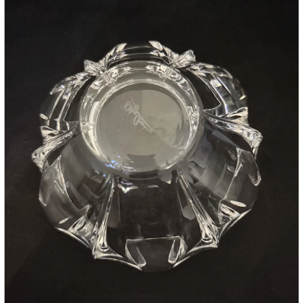 🌟 Vintage Signed Art Glass Bowl | Etched Cut Crystal Style | 5.75